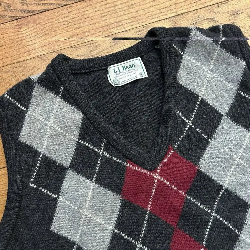Vintage 80s Ll Bean Argyle Scottish Lambs Wool Knit Sweater Vest Medium